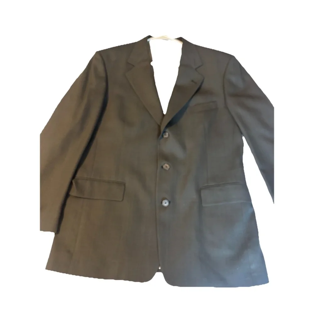 Stafford‎ Black Windowpane Mens 44R/34x29 3Button Suit Wool Pleated Front Cuffed